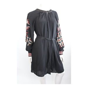 Embroidered Peasant Dress Tunic Belted Beaded Boho